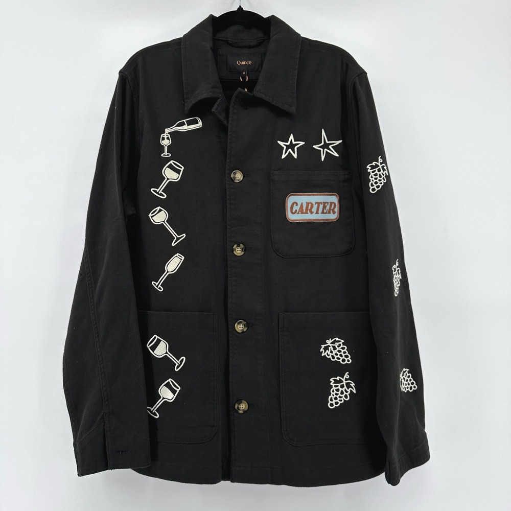 Quince Mens Tastemaker Embroidered Organic Cotton Chore Coat Jacket Black M